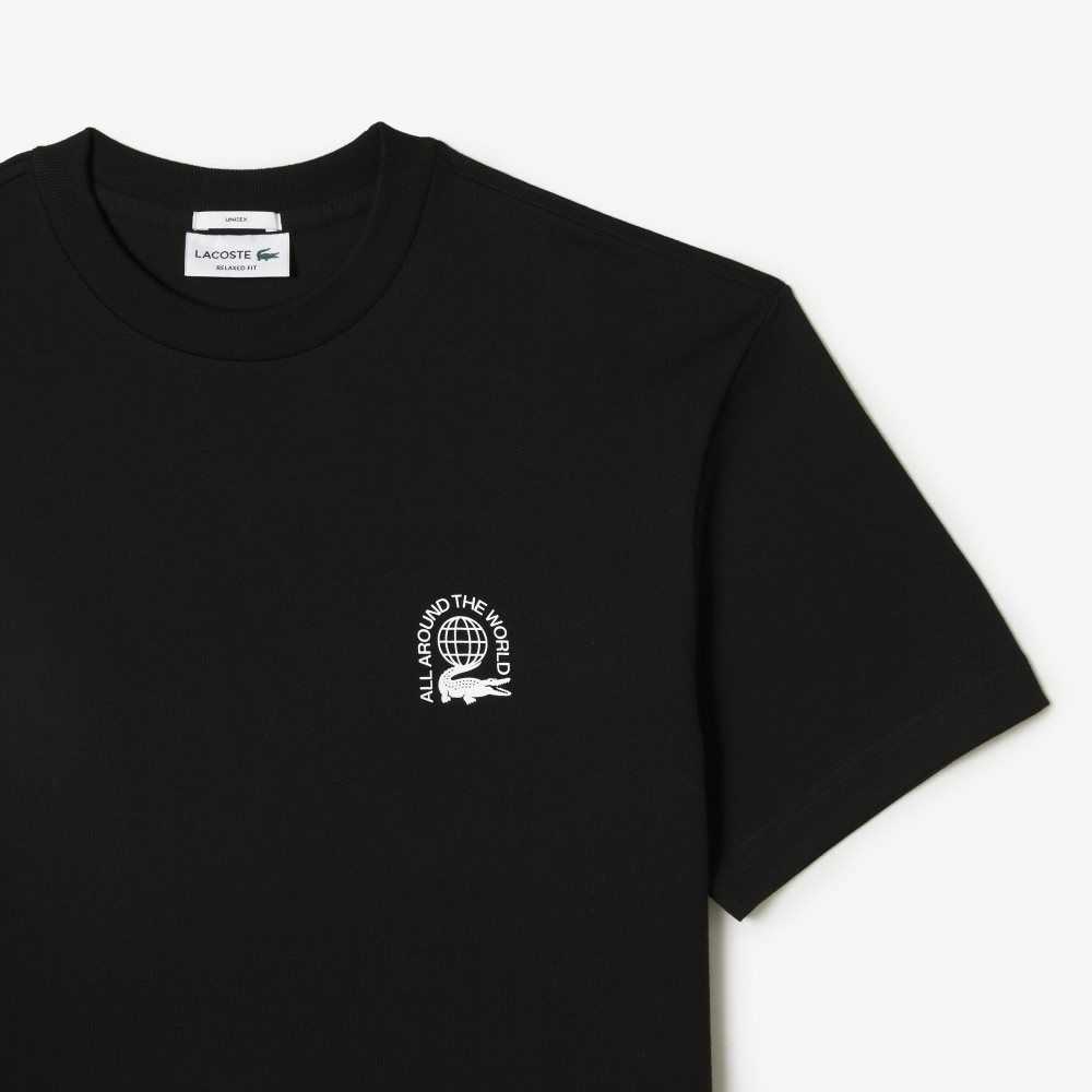 Black Lacoste Relaxed Fit Organic Cotton Jersey T-Shirt | HELNFC-638