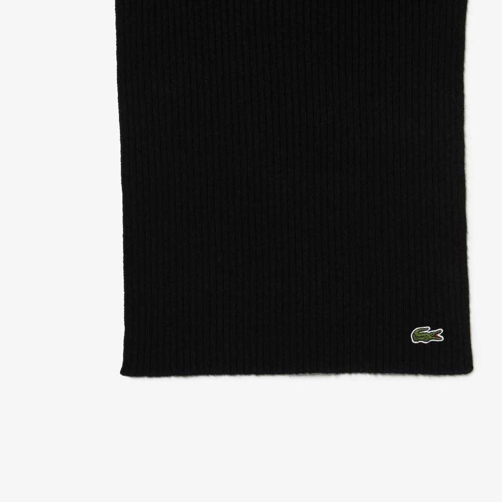 Black Lacoste Ribbed Wool Scarf | VKRYCG-902