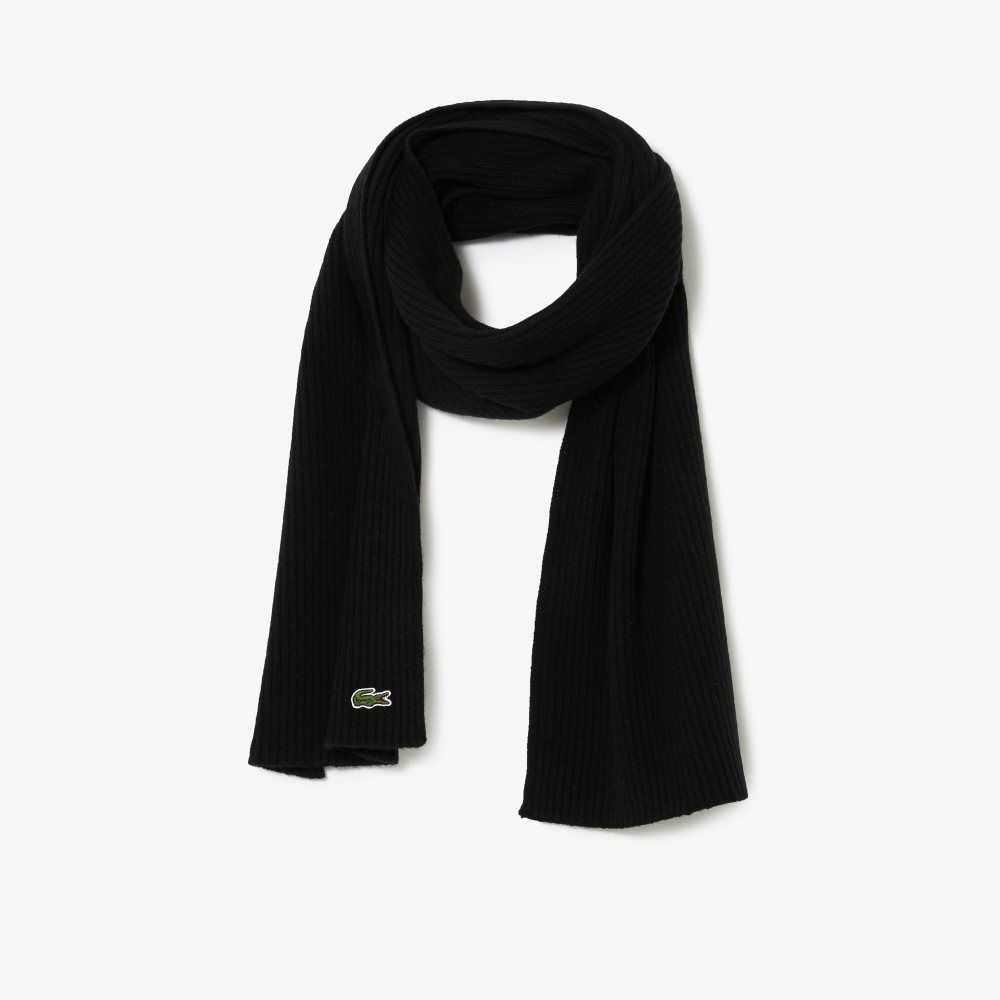 Black Lacoste Ribbed Wool Scarf | VKRYCG-902