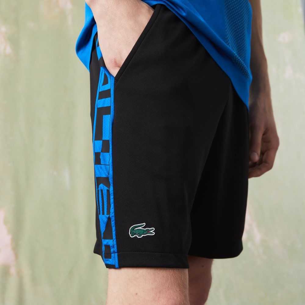 Black Lacoste SPORT Contrast Print Tennis Shorts | DFVEKH-549