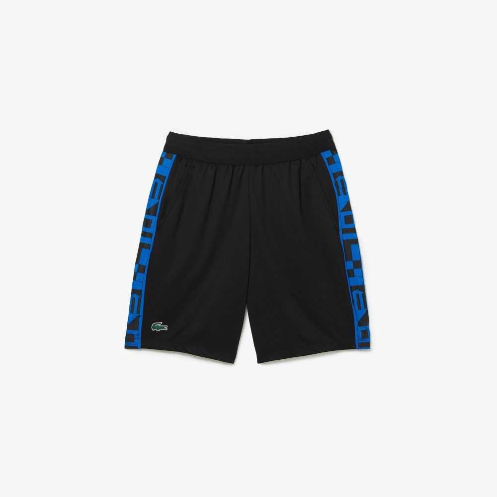 Black Lacoste SPORT Contrast Print Tennis Shorts | DFVEKH-549