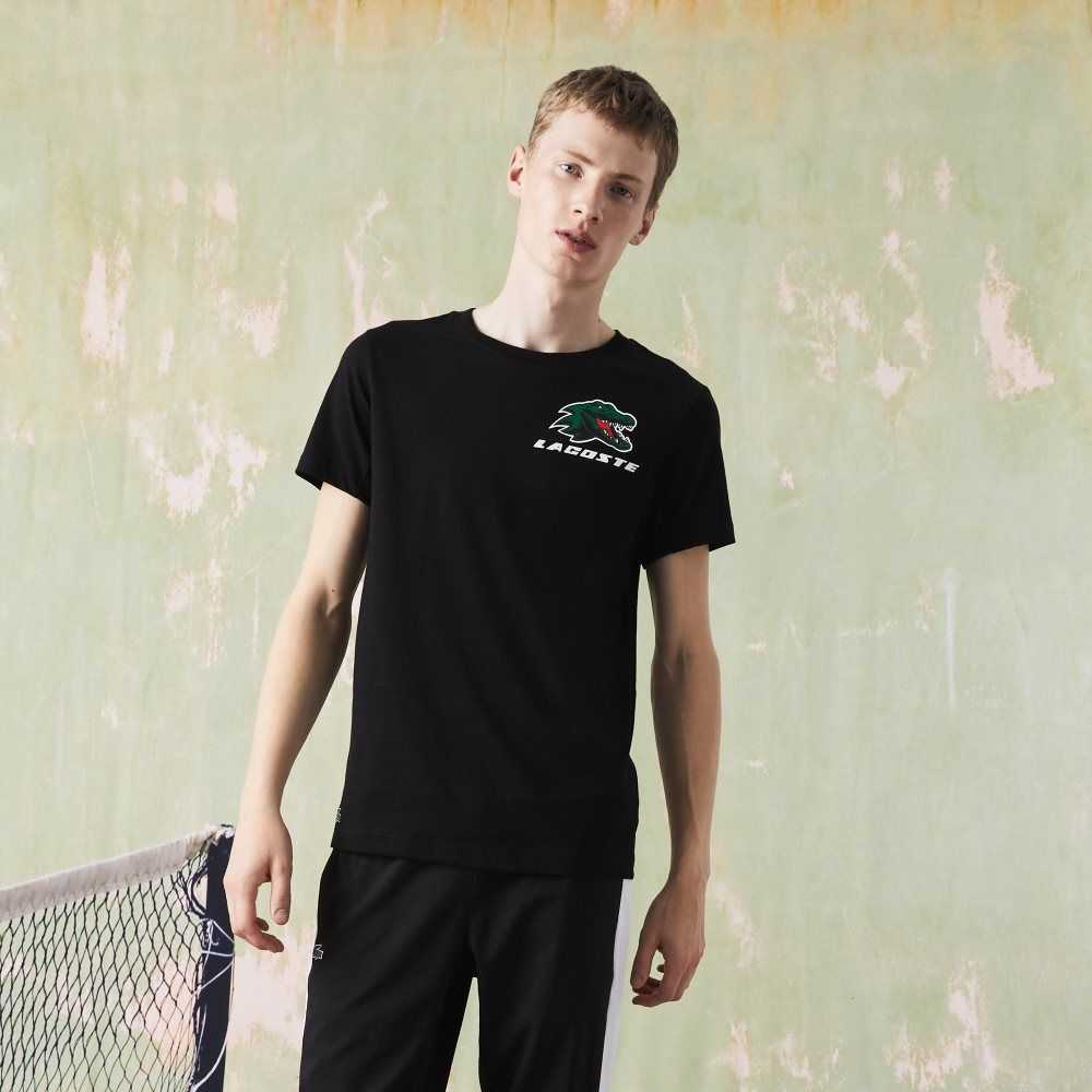 Black Lacoste SPORT Crocodile Print Tennis T-Shirt | TSIHOP-387