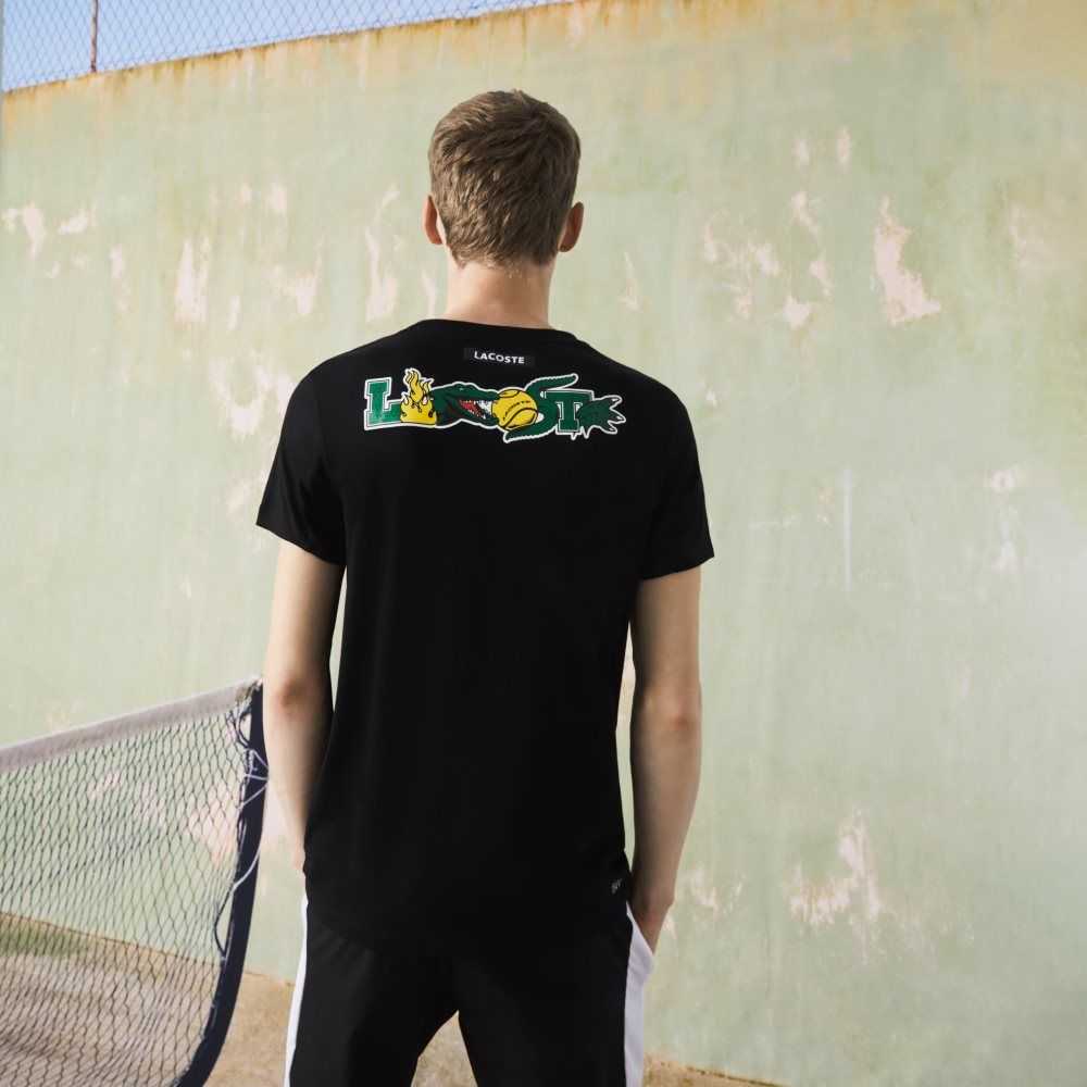 Black Lacoste SPORT Crocodile Print Tennis T-Shirt | TSIHOP-387