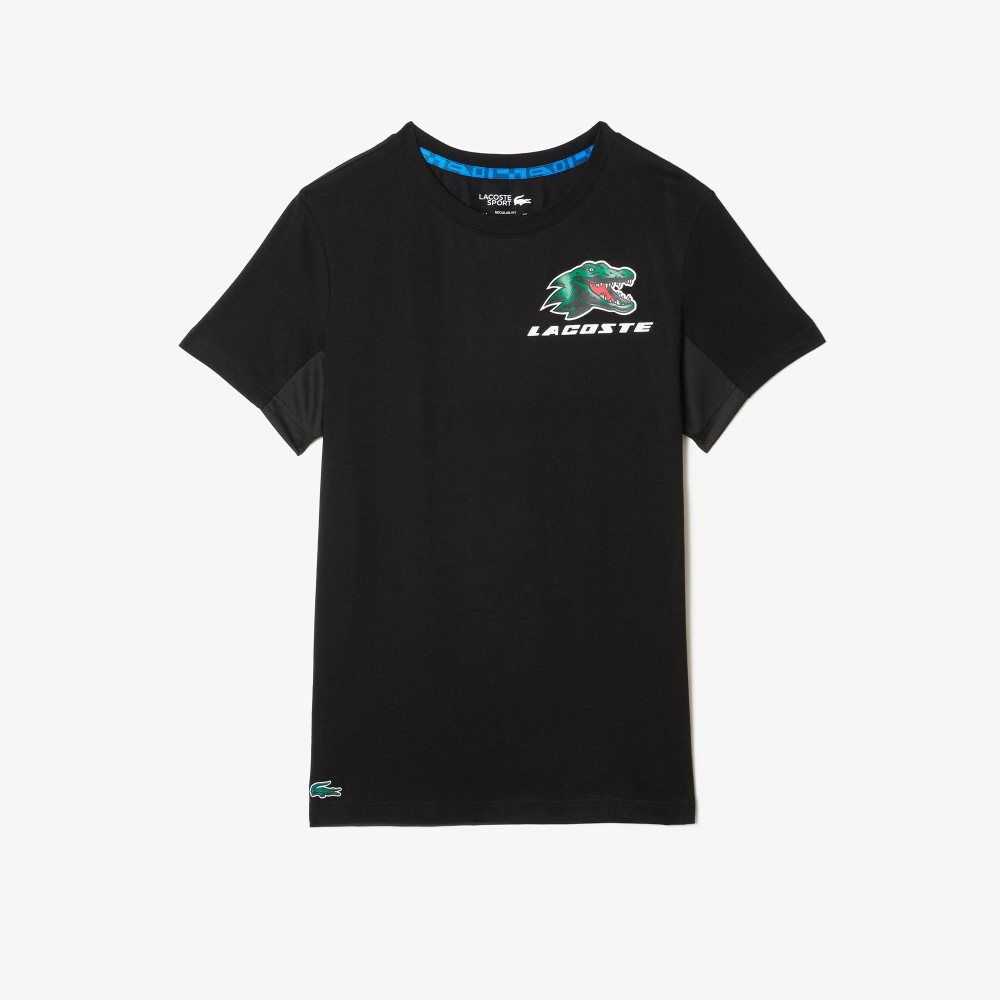 Black Lacoste SPORT Crocodile Print Tennis T-Shirt | TSIHOP-387