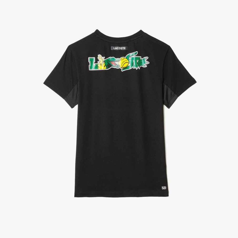 Black Lacoste SPORT Crocodile Print Tennis T-Shirt | TSIHOP-387