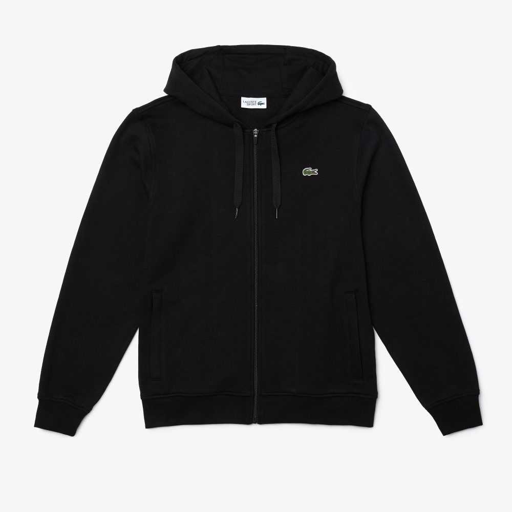 Black Lacoste SPORT Lightweight Bi-material Hoodie | IZBMFD-908