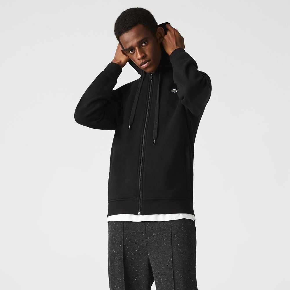 Black Lacoste SPORT Lightweight Bi-material Hoodie | IZBMFD-908