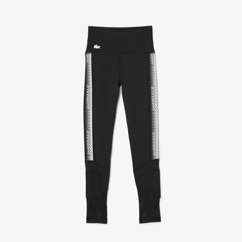 Black Lacoste SPORT Logo Stripe Leggings | JHQWFI-592