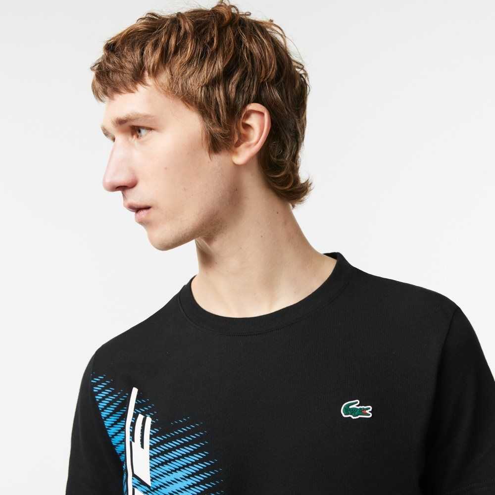 Black Lacoste SPORT Regular Fit T-Shirt with Contrast Branding | JCWLBV-408