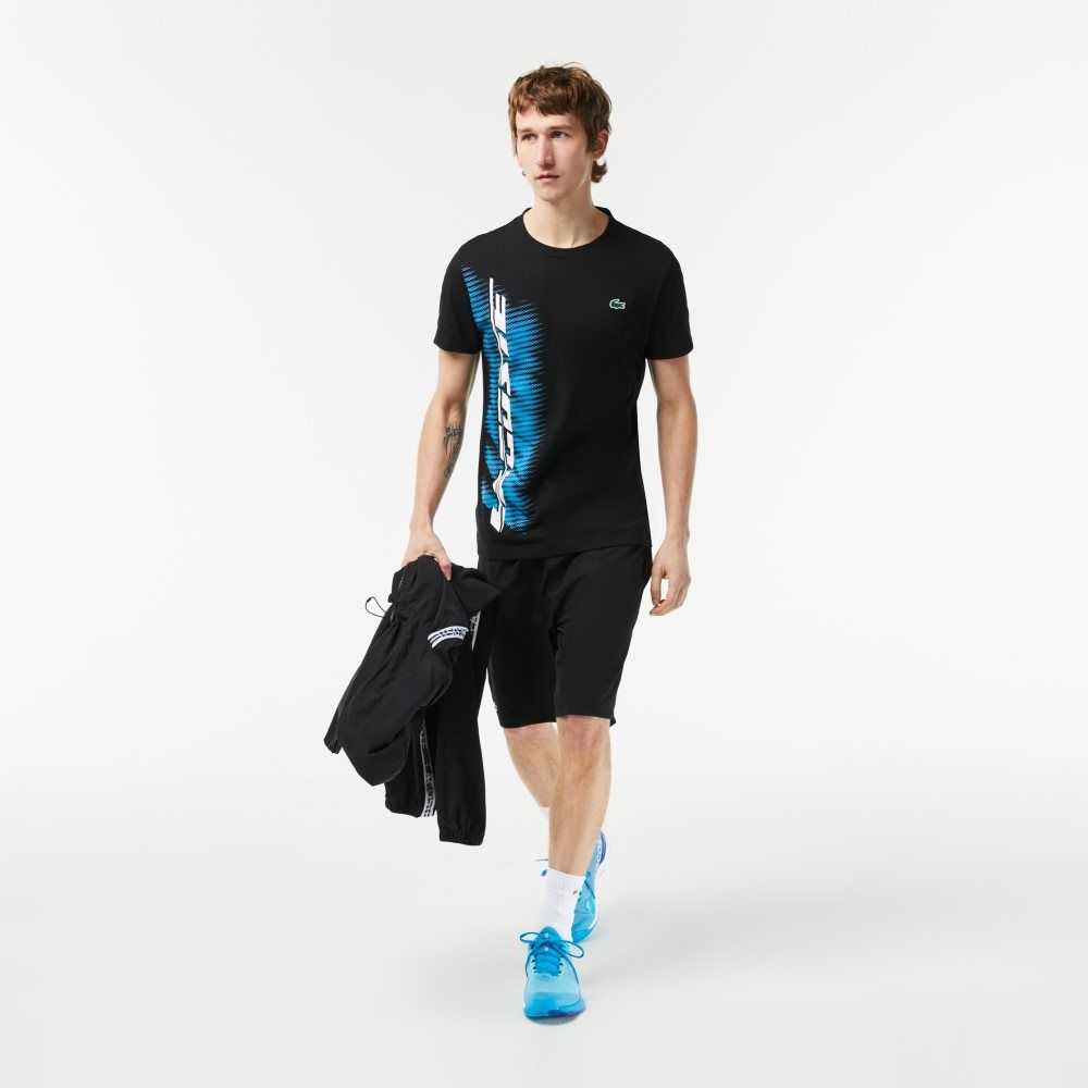 Black Lacoste SPORT Regular Fit T-Shirt with Contrast Branding | JCWLBV-408