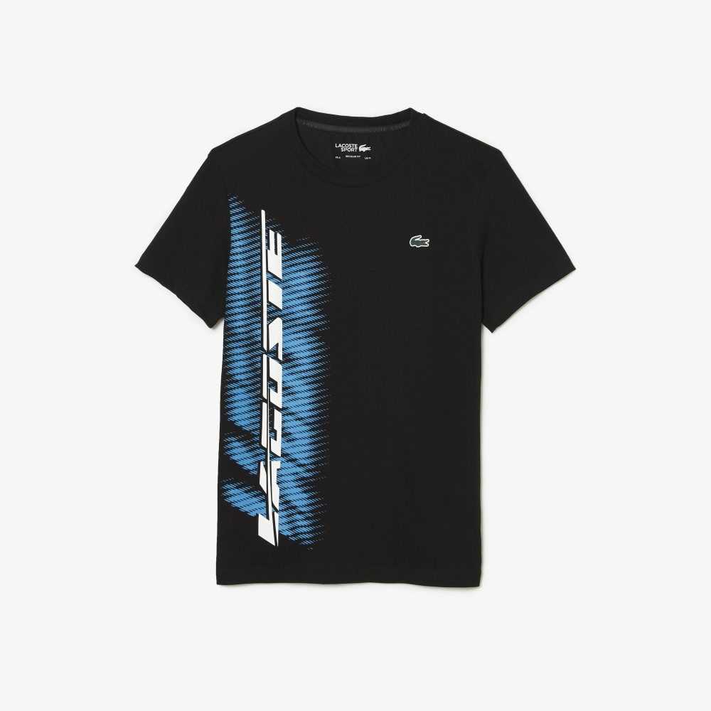 Black Lacoste SPORT Regular Fit T-Shirt with Contrast Branding | JCWLBV-408