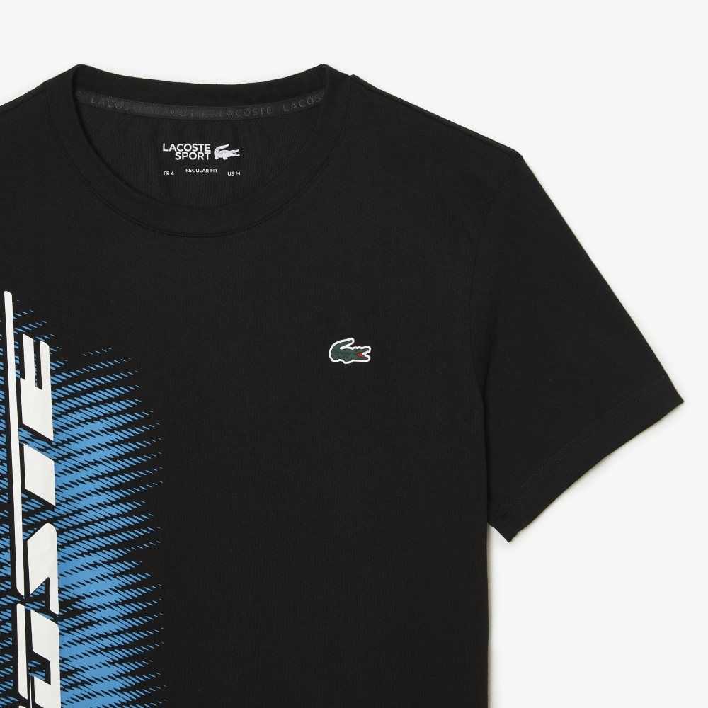 Black Lacoste SPORT Regular Fit T-Shirt with Contrast Branding | JCWLBV-408