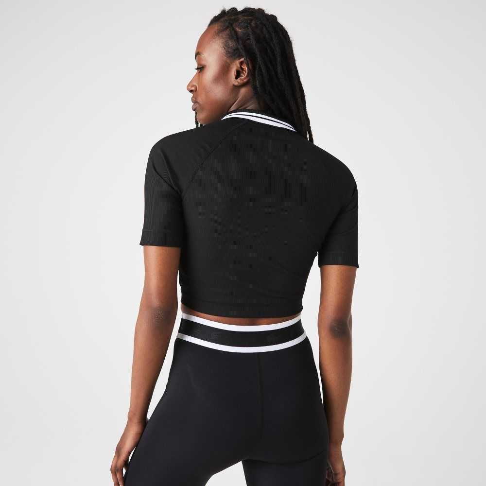 Black Lacoste SPORT Ribbed Short And Stretch Polo | YIPFLX-403