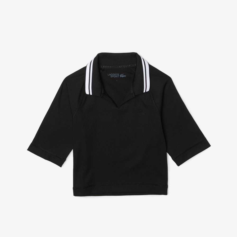 Black Lacoste SPORT Ribbed Short And Stretch Polo | YIPFLX-403