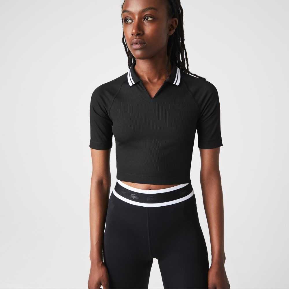 Black Lacoste SPORT Ribbed Short And Stretch Polo | YIPFLX-403