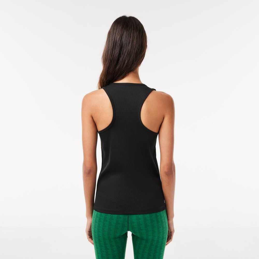 Black Lacoste SPORT Slim Fit Ribbed Tank Top | MWZFIN-419