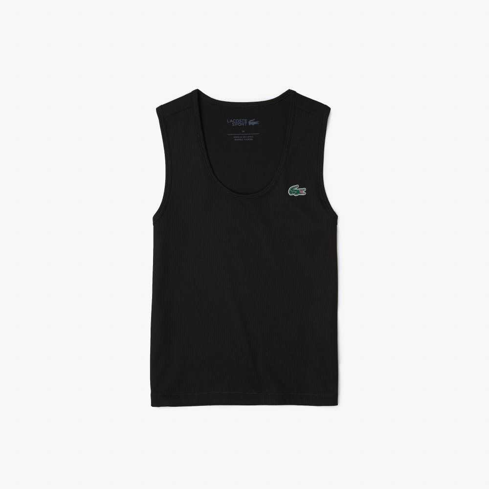 Black Lacoste SPORT Slim Fit Ribbed Tank Top | MWZFIN-419