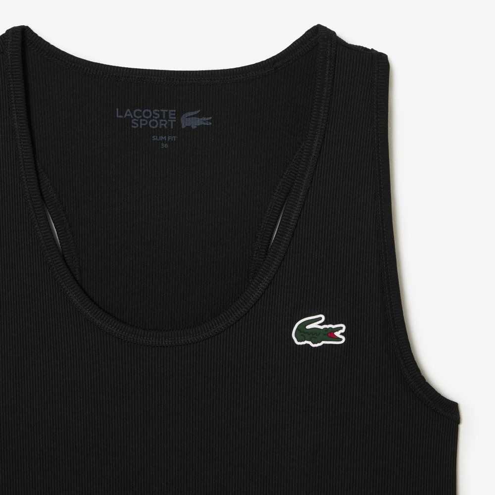 Black Lacoste SPORT Slim Fit Ribbed Tank Top | MWZFIN-419