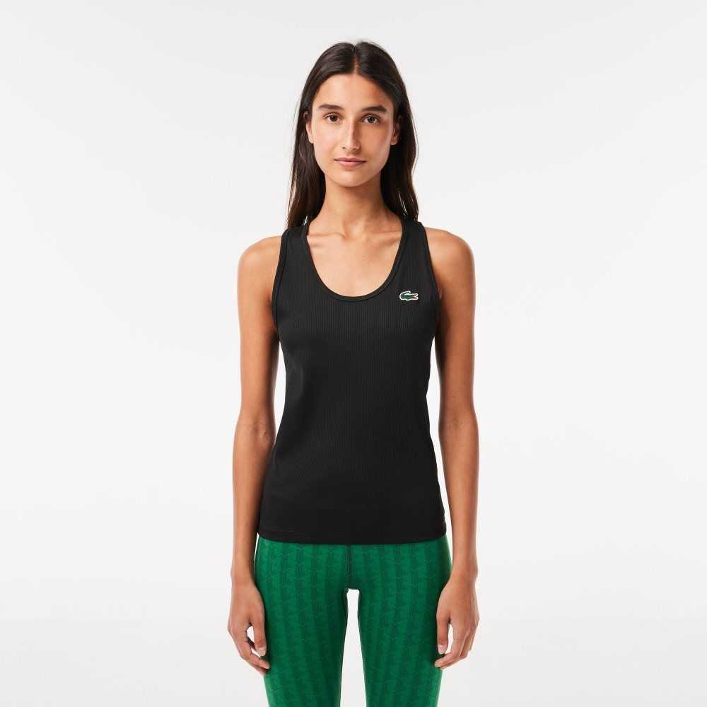 Black Lacoste SPORT Slim Fit Ribbed Tank Top | MWZFIN-419