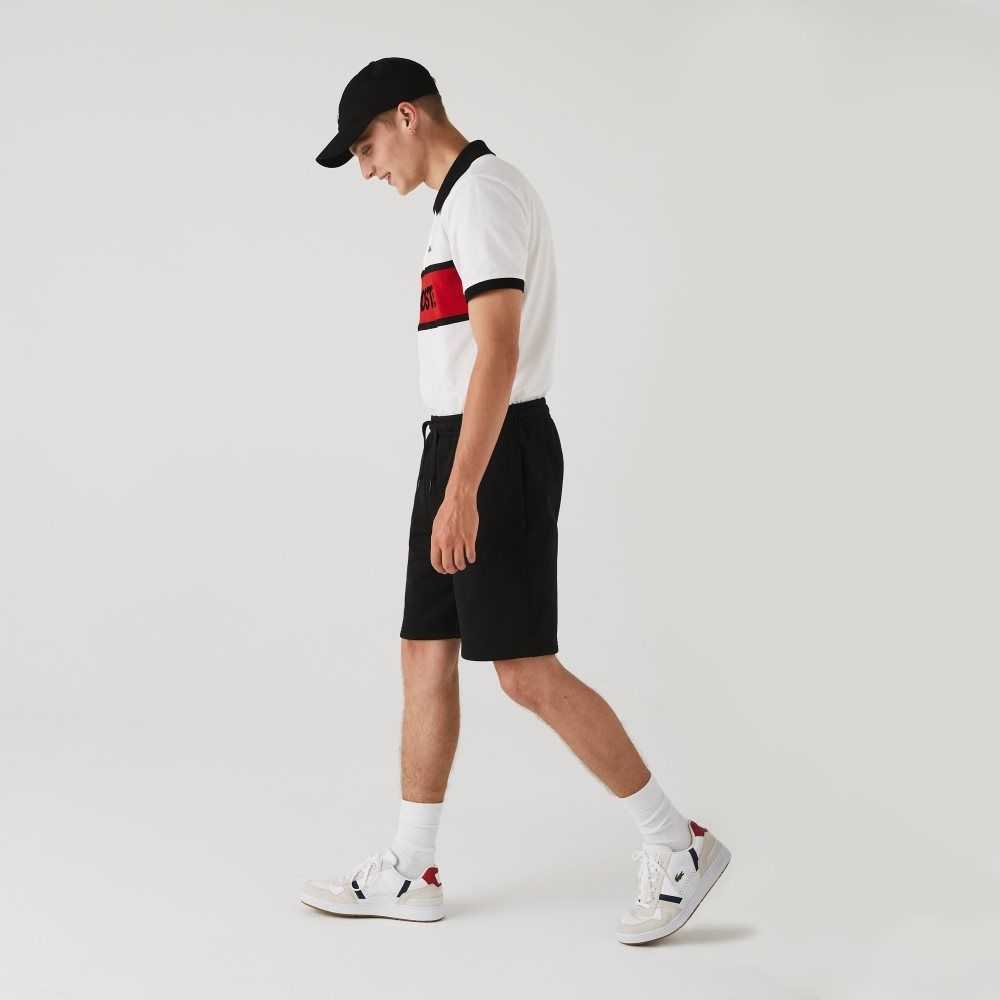 Black Lacoste SPORT Tennis Fleece Shorts | XGHFOE-398