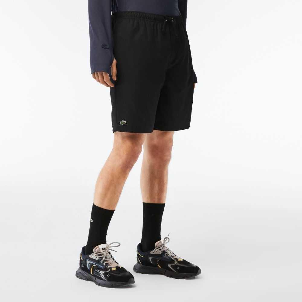 Black Lacoste SPORT Tennis Solid Diamond Weave Shorts | NGPMBH-251