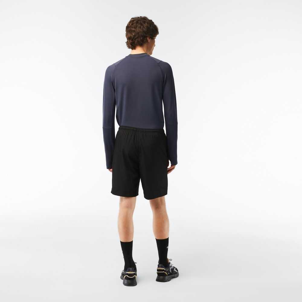 Black Lacoste SPORT Tennis Solid Diamond Weave Shorts | NGPMBH-251