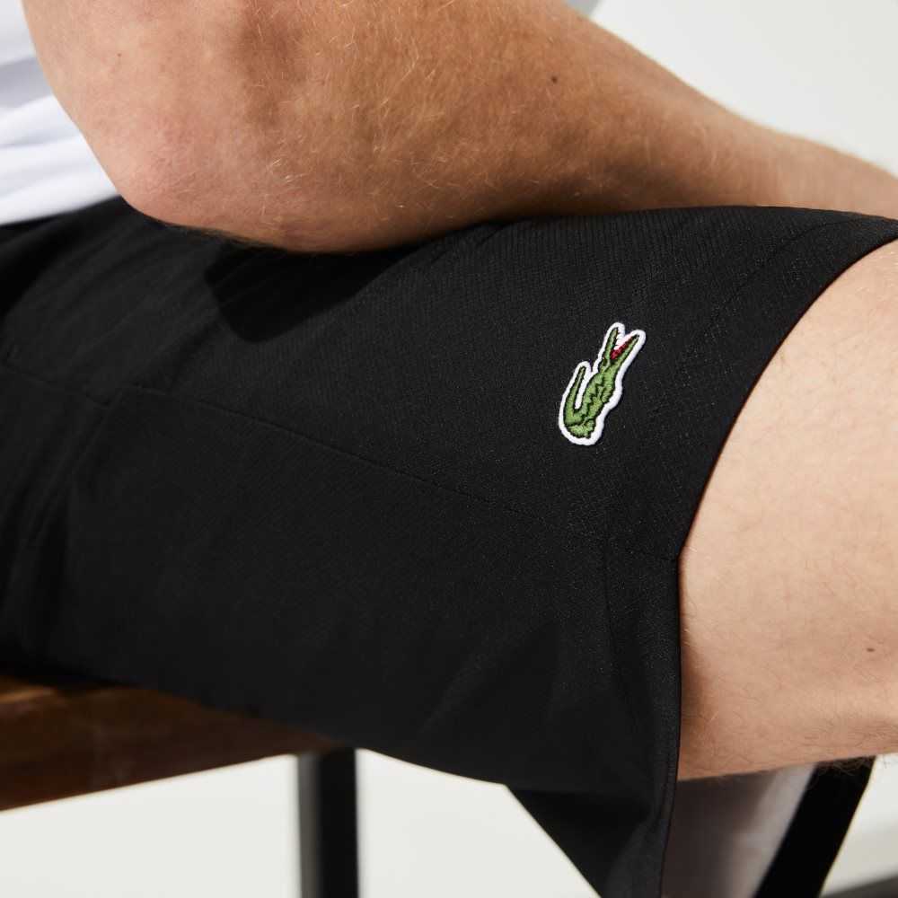 Black Lacoste SPORT Tennis Solid Diamond Weave Shorts | NGPMBH-251