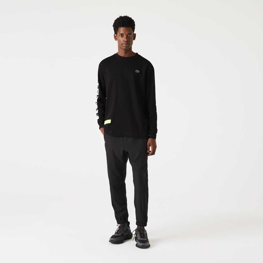 Black Lacoste SPORT Zippered Bottom Pants | LSWJEI-879