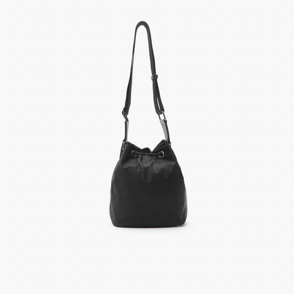 Black Lacoste Signature Patch Bucket Bag | KHBDGQ-693