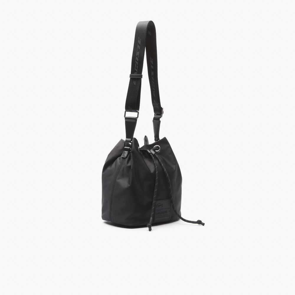 Black Lacoste Signature Patch Bucket Bag | KHBDGQ-693