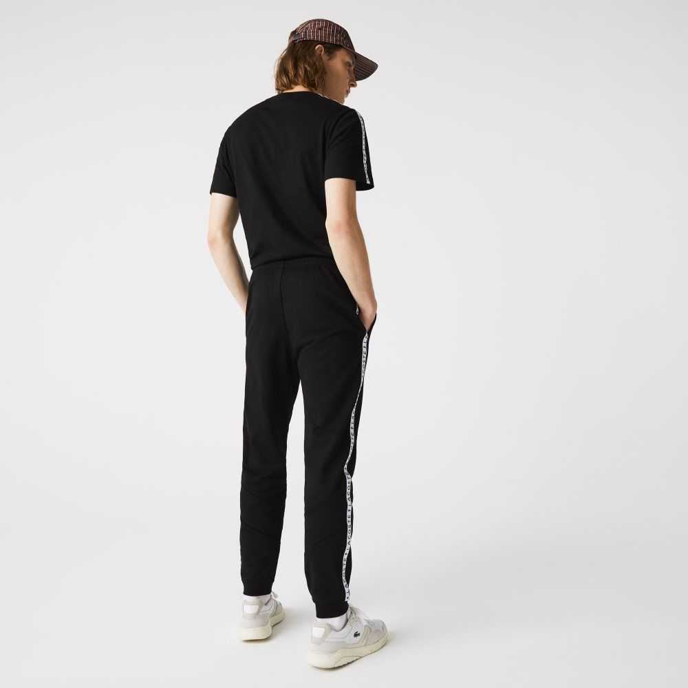 Black Lacoste Signature Striped Colorblock Fleece Jogging Pants | GJHOLK-013