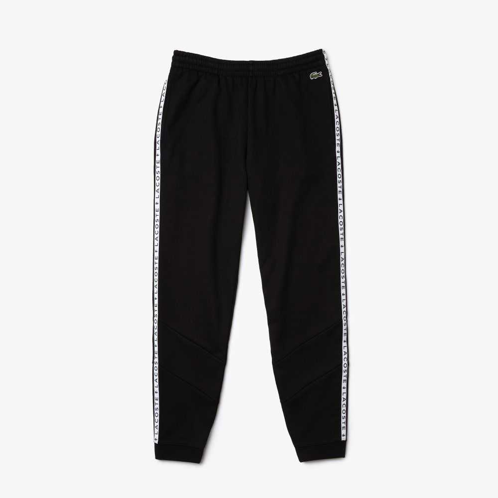 Black Lacoste Signature Striped Colorblock Fleece Jogging Pants | GJHOLK-013