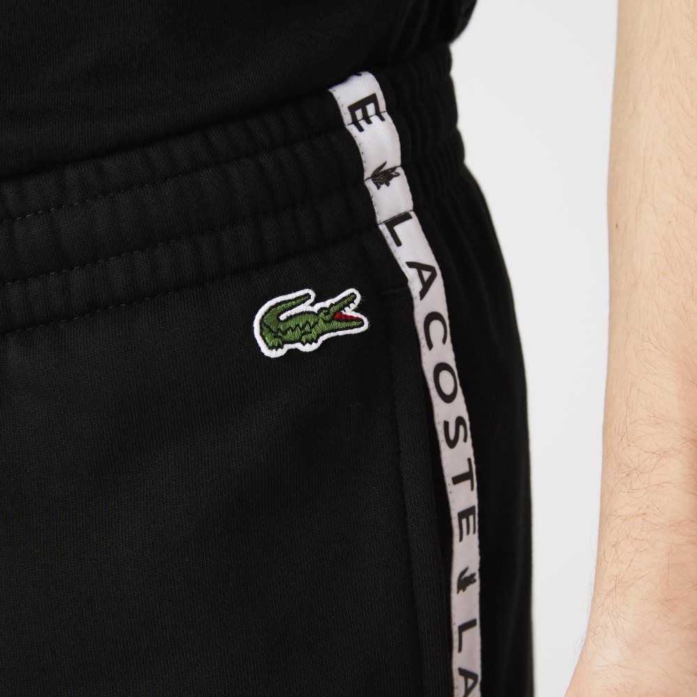 Black Lacoste Signature Striped Colorblock Fleece Jogging Pants | GJHOLK-013