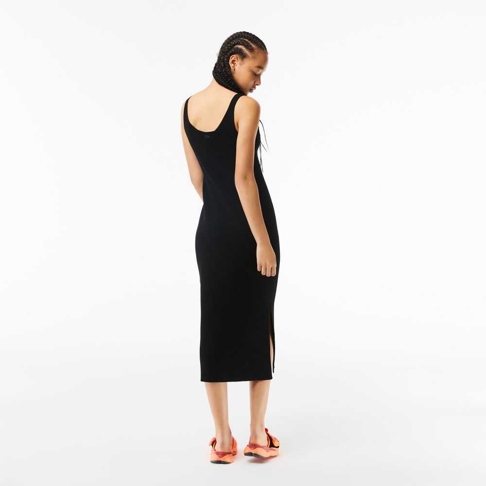 Black Lacoste Sleeveless Knit Midi Dress | BOEVWS-175