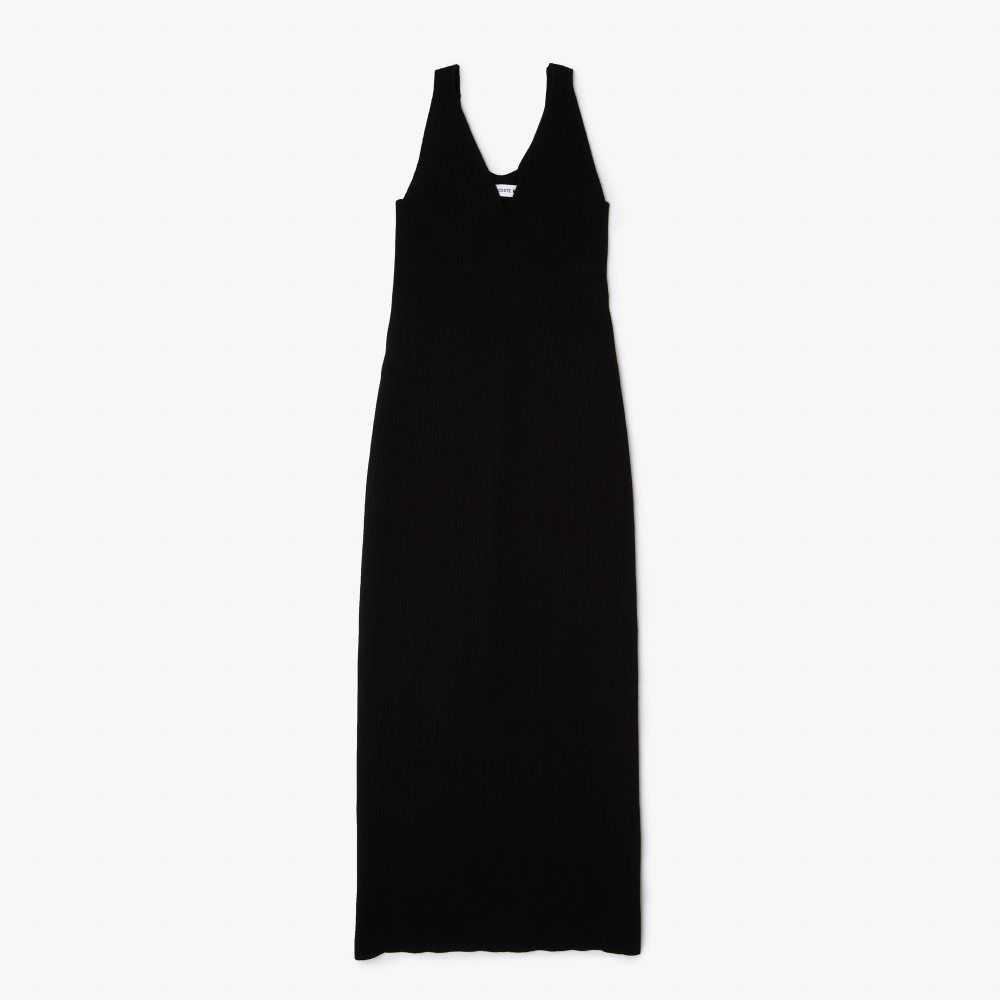 Black Lacoste Sleeveless Knit Midi Dress | BOEVWS-175