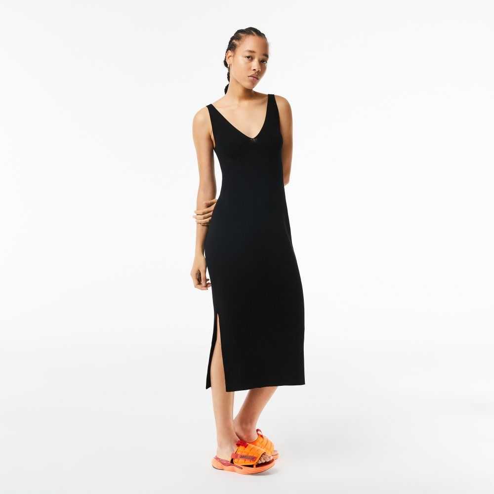 Black Lacoste Sleeveless Knit Midi Dress | BOEVWS-175