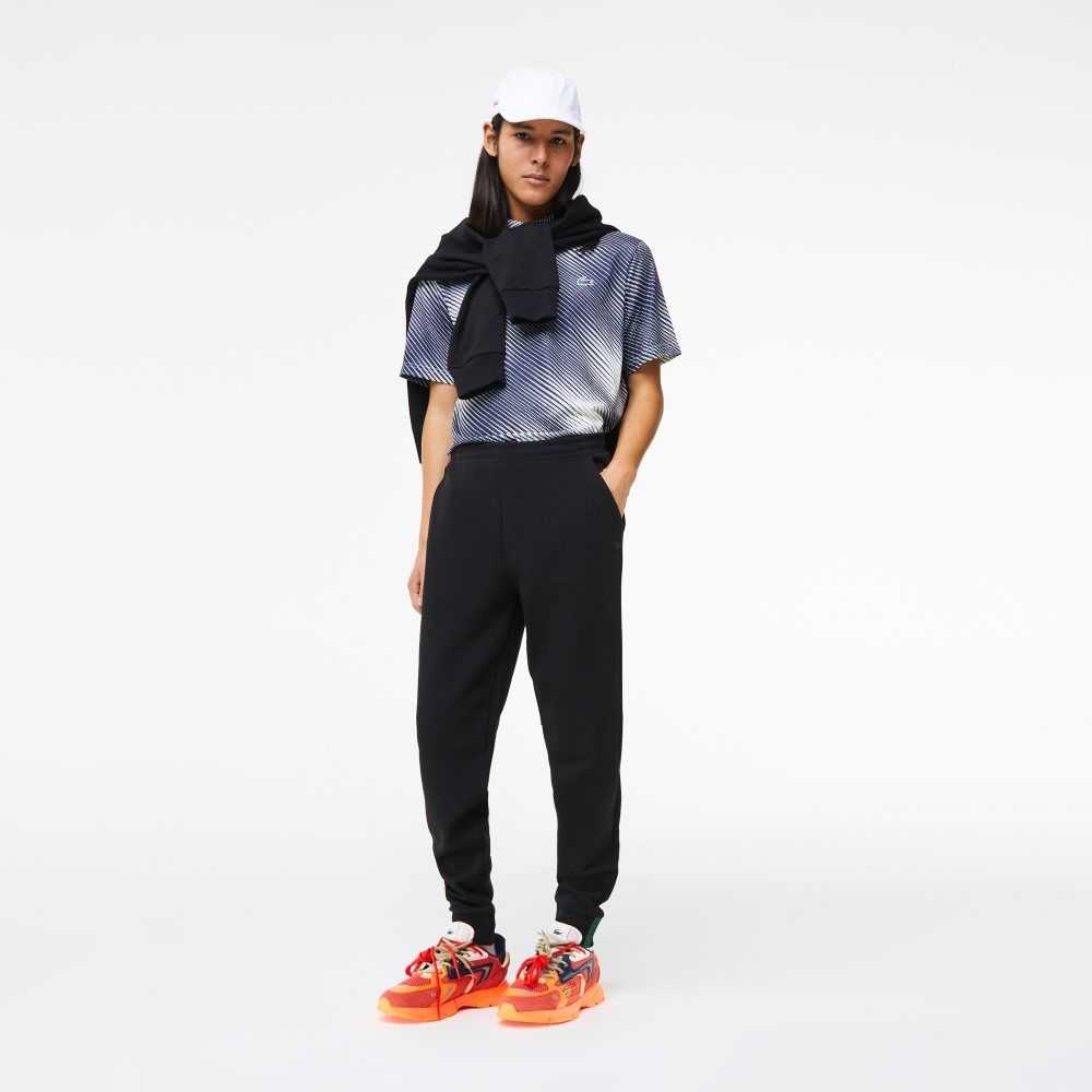 Black Lacoste Slim Fit Heathered Cotton Blend Tracksuit Pants | JWLHAD-637