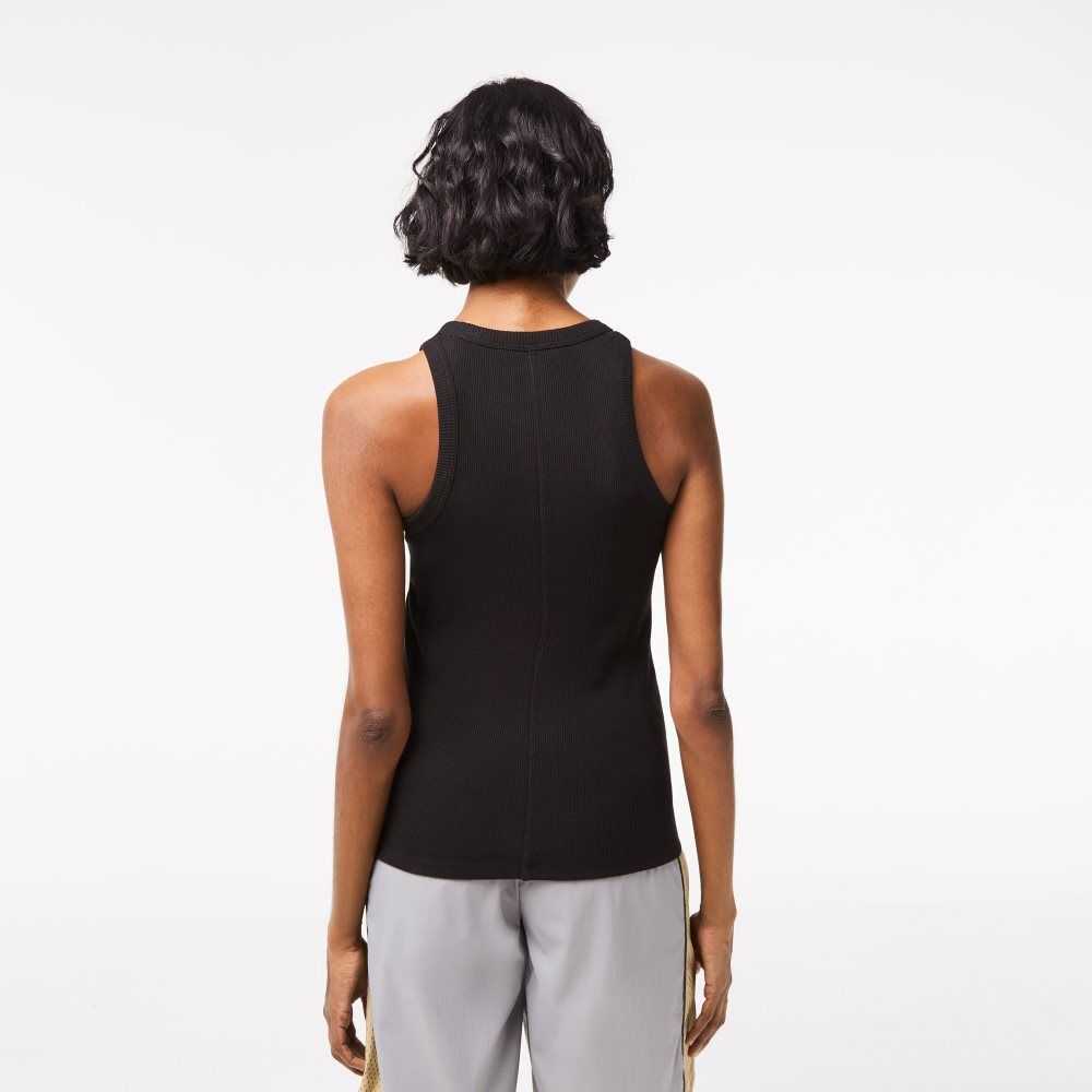 Black Lacoste Slim Fit Organic Cotton Tank Top | NZHCAE-975