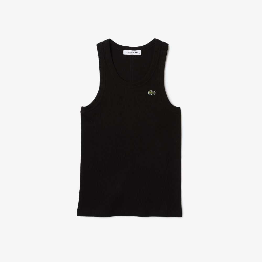 Black Lacoste Slim Fit Organic Cotton Tank Top | NZHCAE-975