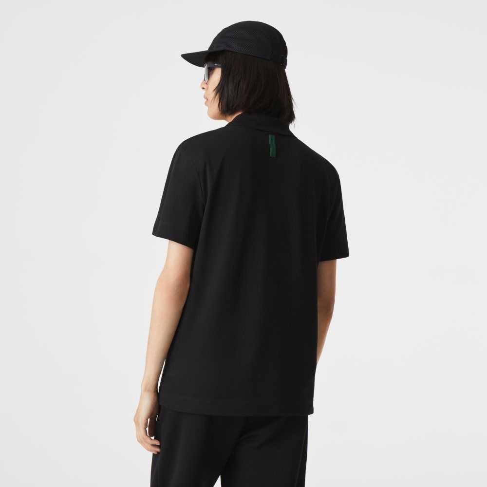 Black Lacoste Slim Fit Organic Stretch Cotton Pique Polo | YCDFSI-251