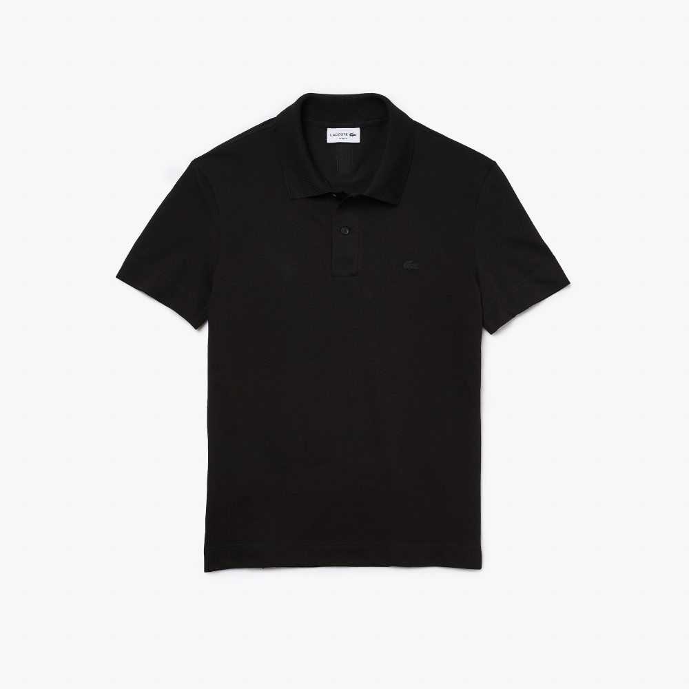 Black Lacoste Slim Fit Organic Stretch Cotton Pique Polo | YCDFSI-251