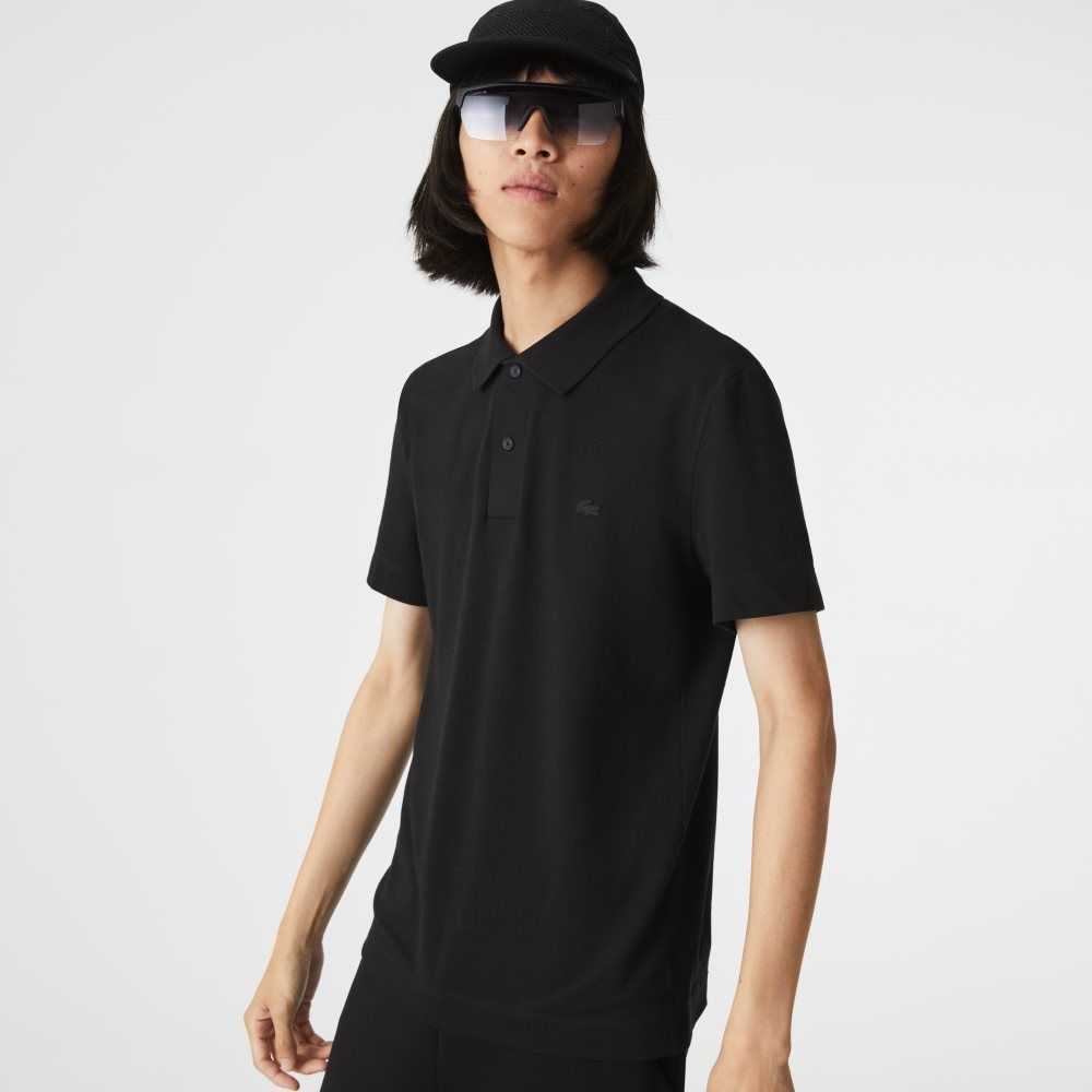 Black Lacoste Slim Fit Organic Stretch Cotton Pique Polo | YCDFSI-251