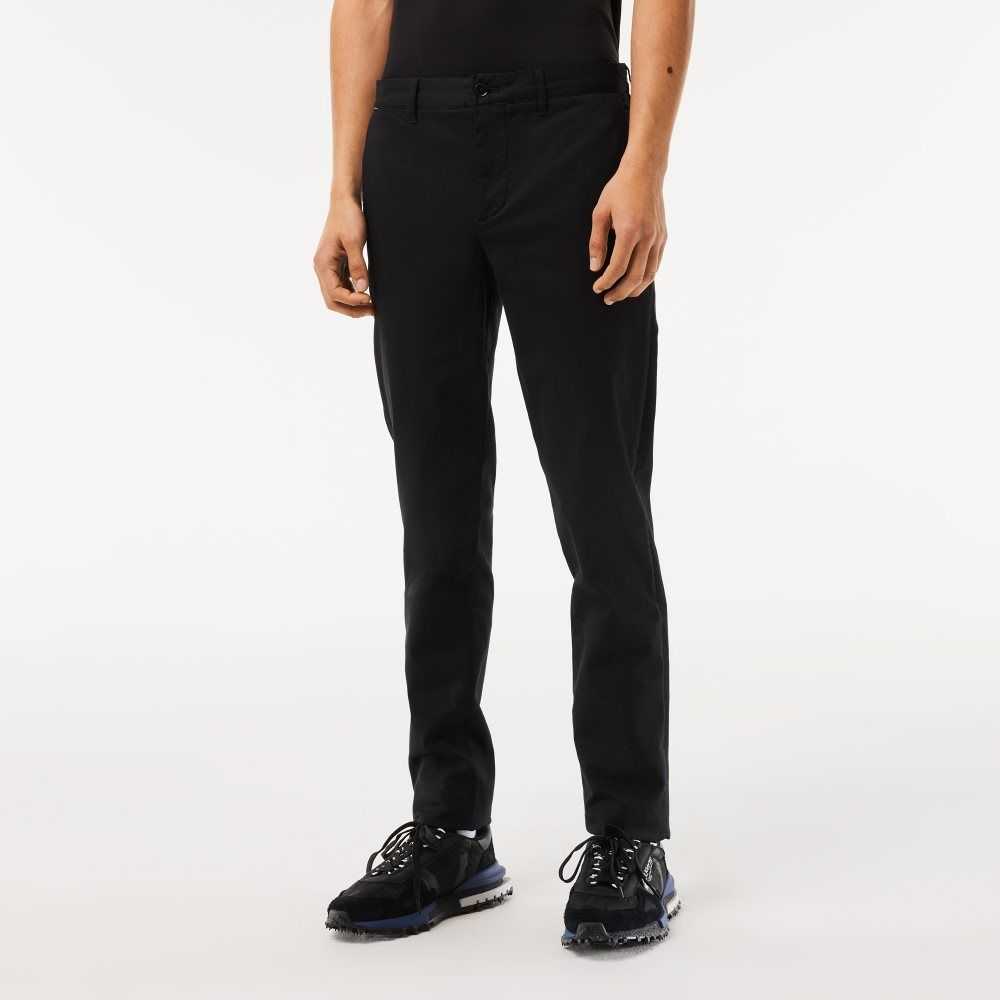 Black Lacoste Slim Fit Stretch Cotton Pants | FHDMOY-182