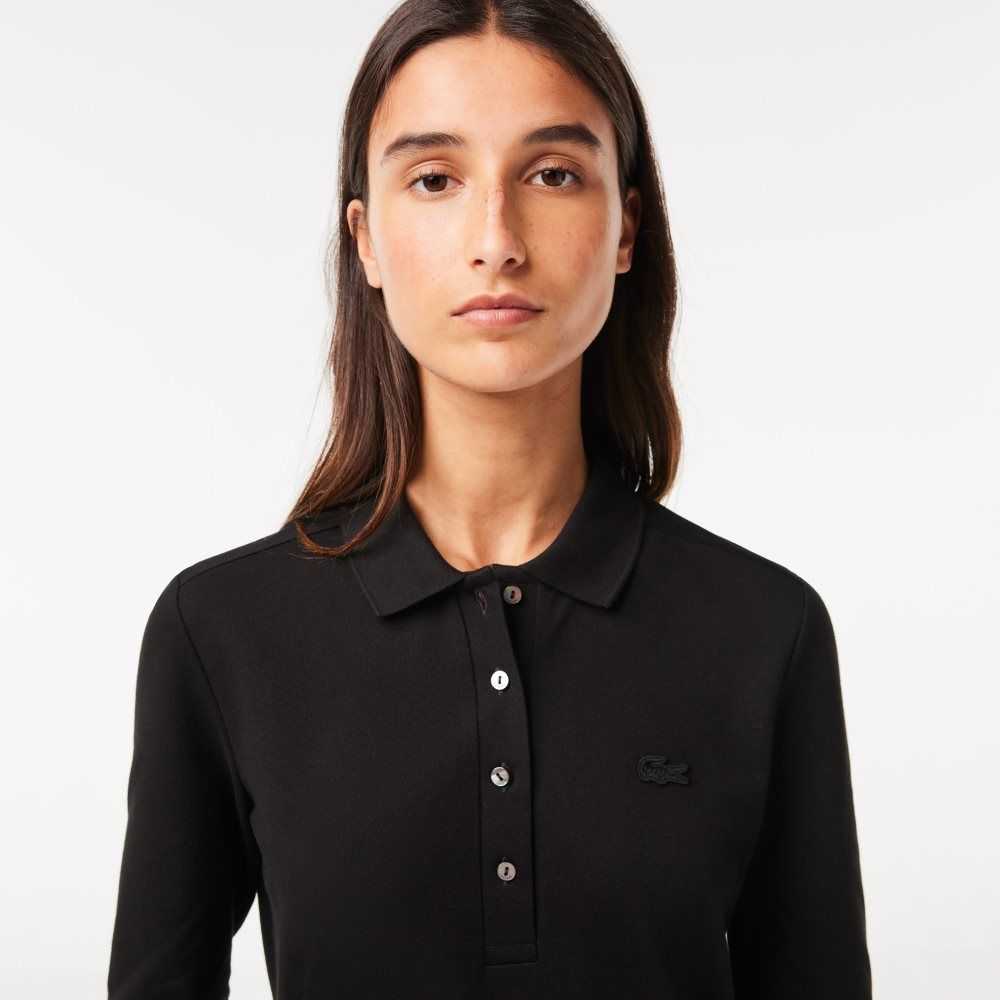 Black Lacoste Slim Fit Stretch Pique Polo | SDCAMZ-360