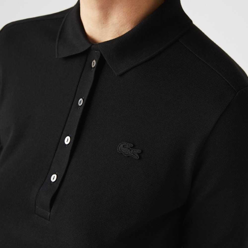 Black Lacoste Slim Fit Stretch Pique Polo | SDCAMZ-360