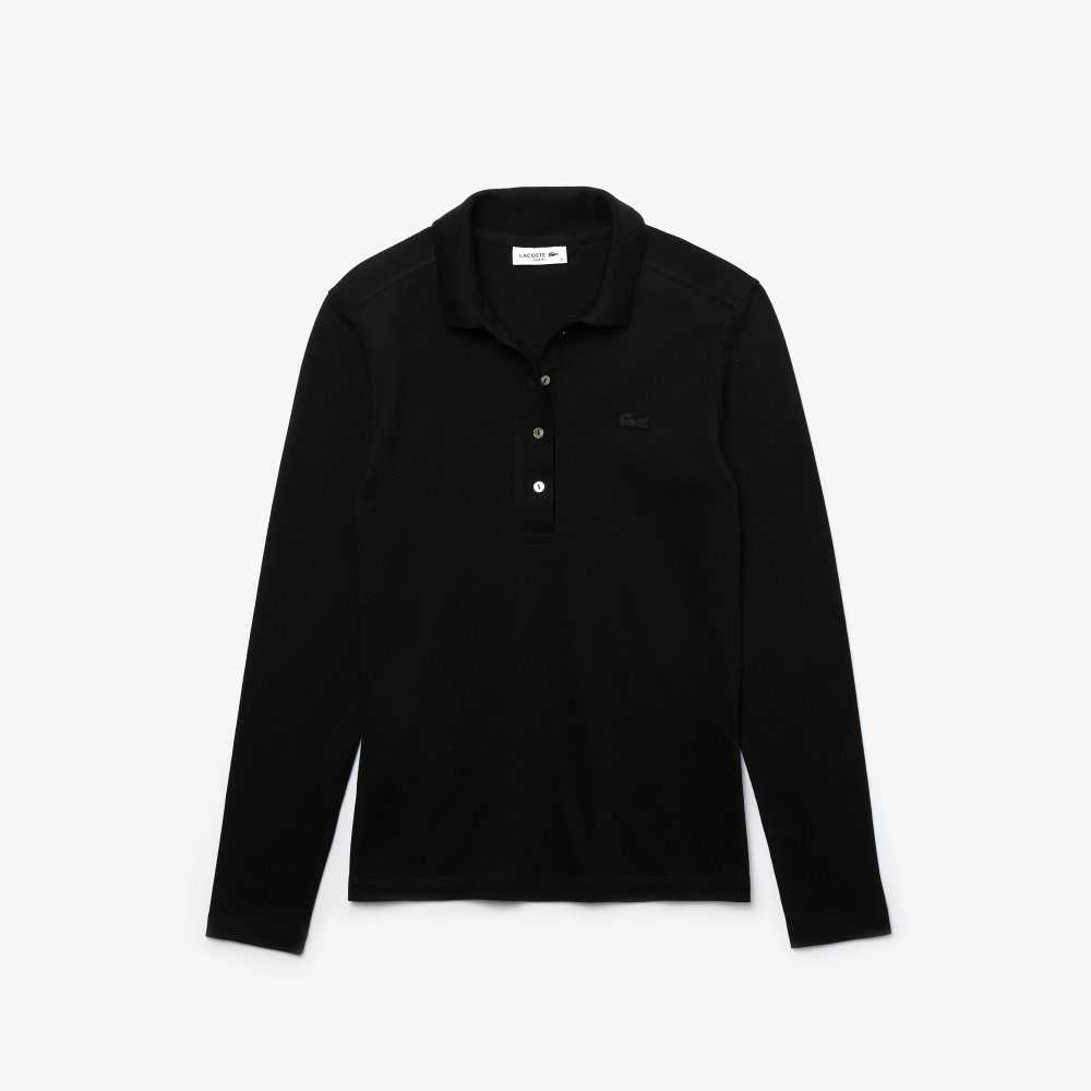 Black Lacoste Slim Fit Stretch Pique Polo | SDCAMZ-360