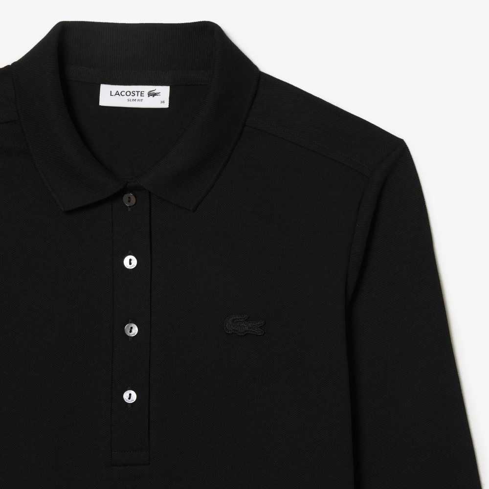 Black Lacoste Slim Fit Stretch Pique Polo | SDCAMZ-360