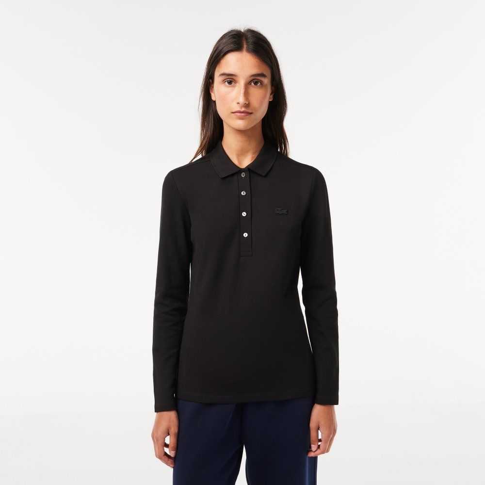 Black Lacoste Slim Fit Stretch Pique Polo | SDCAMZ-360