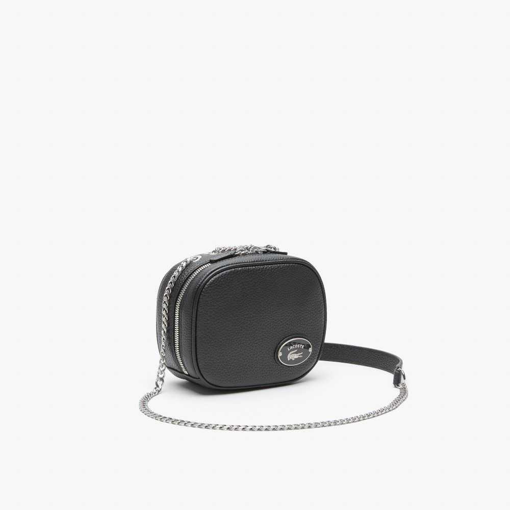 Black Lacoste Small Grained Leather Crossover Bag | DHAKIN-589