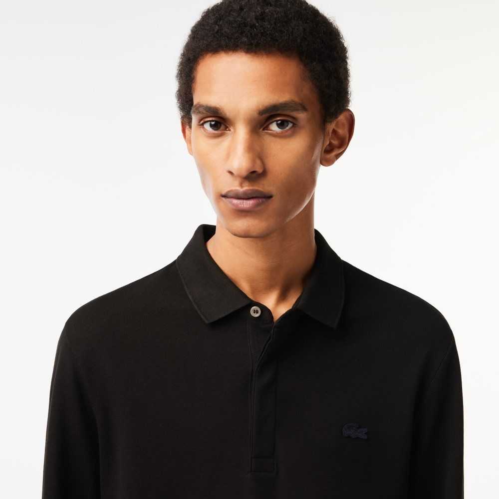 Black Lacoste Smart Paris long sleeve stretch cotton Polo | ADGFJZ-734